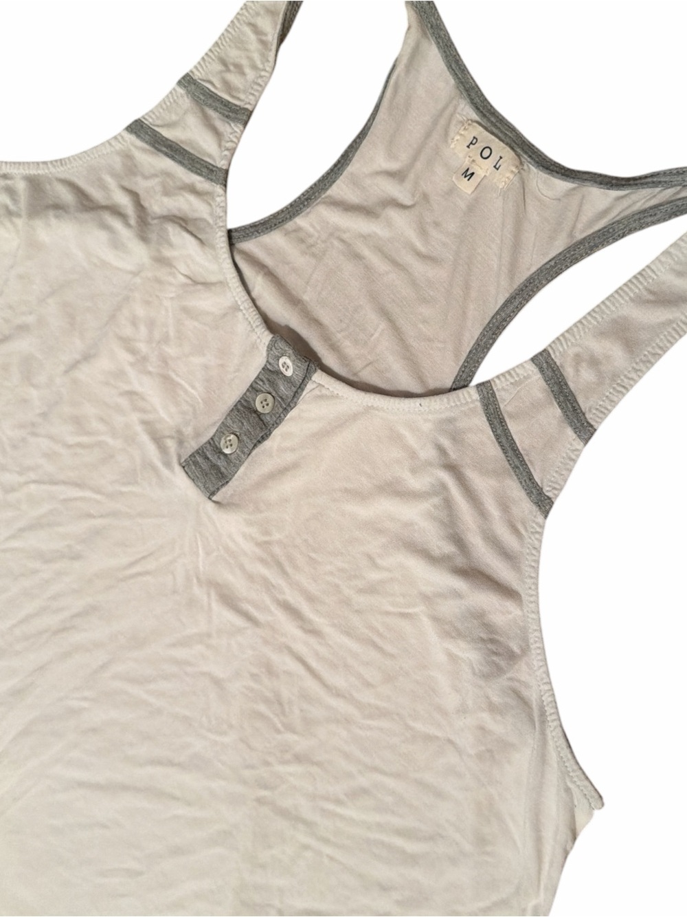 POL Women's White Racerback Tank with Gray Trim